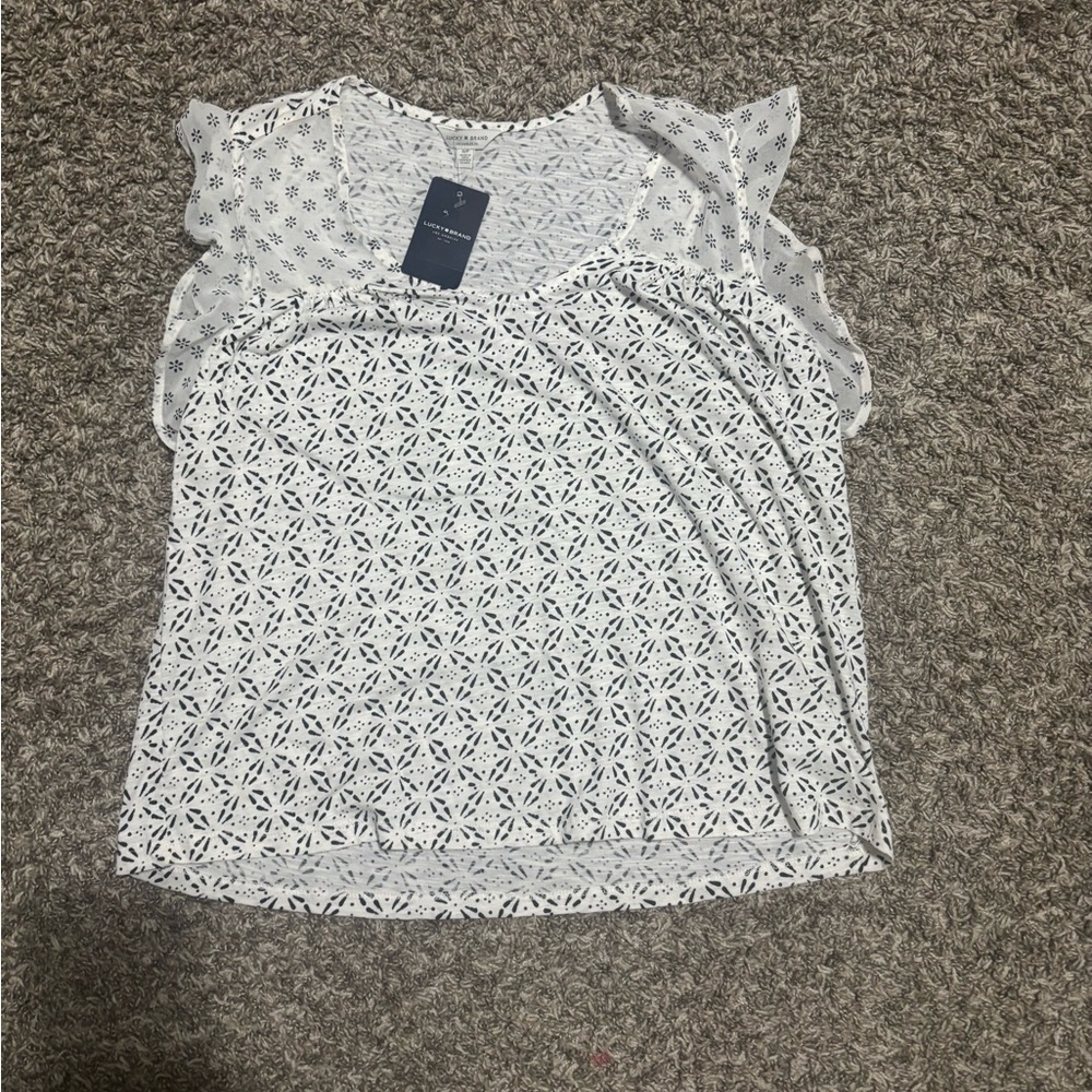 Lucky Brand White and Black Patterned Blouse